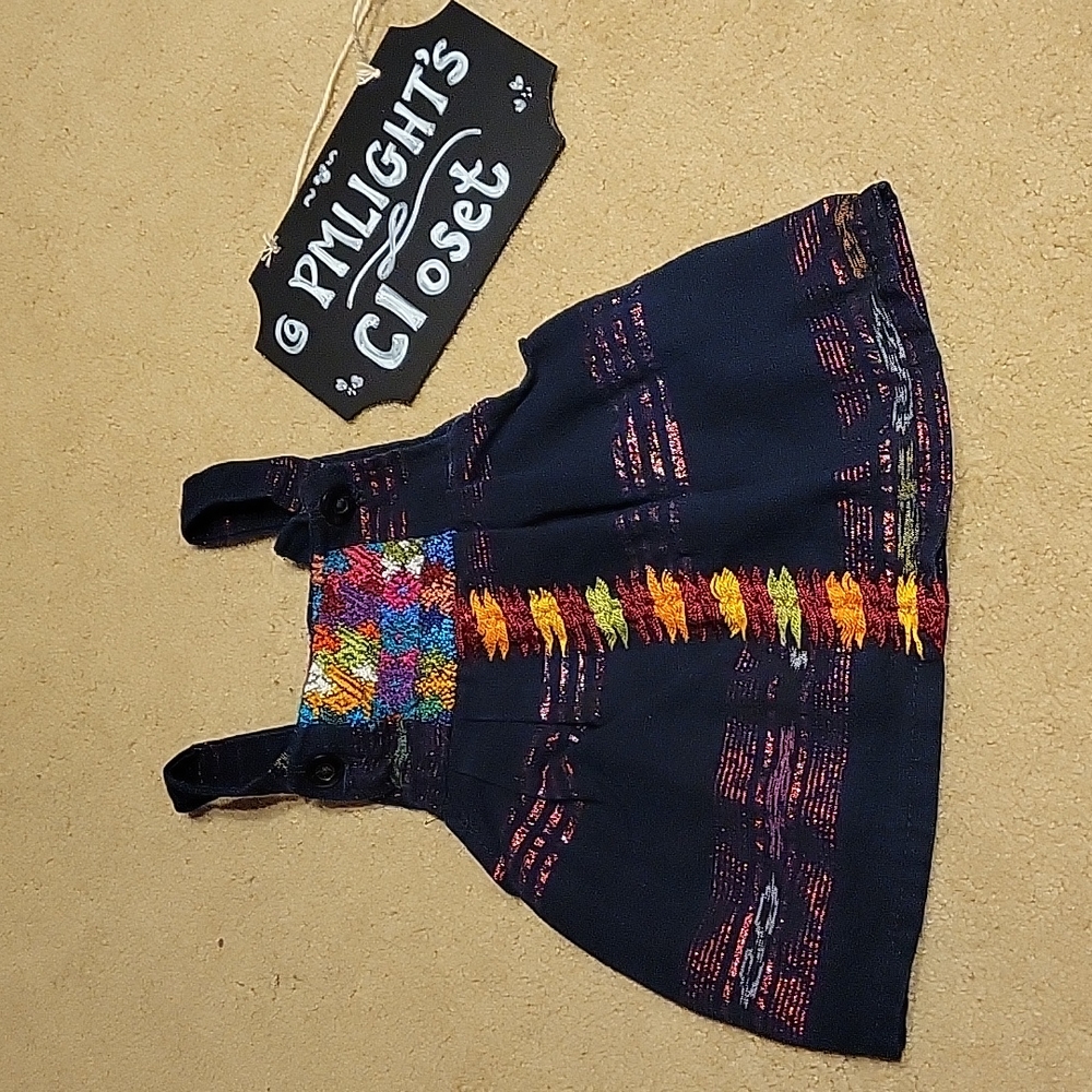 Guatemalan Embroidered Dress Pinafore Jumper 9 months Navy Multi-colored